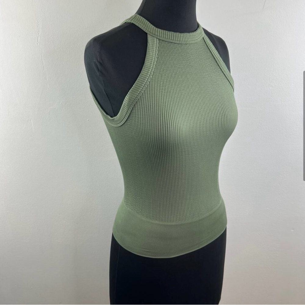Green Ribbed Halter Neck Top - Picture 3 of 3